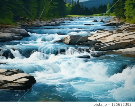 Scenic Mountain Stream With Cascading Clear Blue Water, the AI Image Generator, Scenic Mountain Stream With Cascading Clear Blue Water, the AI Image Generator, 125655392