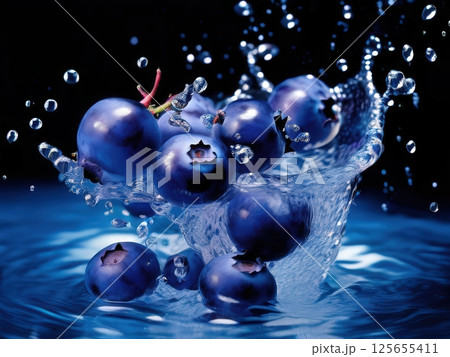 the AI Image Generator, Fresh Juicy Blueberries with Droplets 125655411