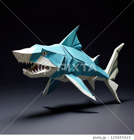 Exquisite Origami Shark Sculpture Exhibiting, AI Image Generator, 125655423