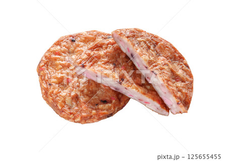 蛸入り揚げカマボコ、タコのさつま揚げ【白背景・切り抜き】 蛸入り揚げカマボコ、タコのさつま揚げ【白背景・切り抜き】 125655455