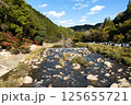 Tomoe river view from Kaorukaede bridge at Korankei gorge during autumn season Tomoe river view from Kaorukaede bridge at Korankei gorge during autumn season 125655721