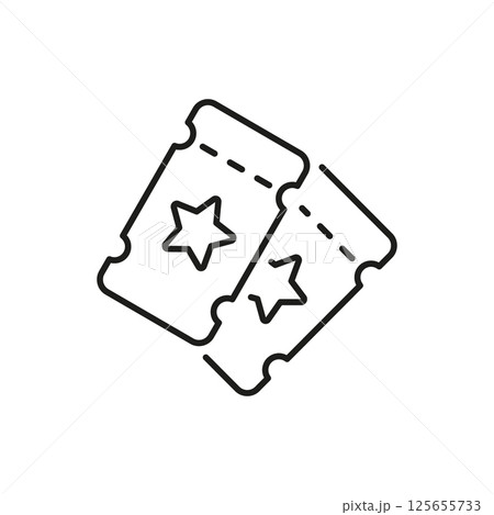 Two Event Tickets With Stars Line Icon. Entertainment Access, Concert Admission, And Movie Pass Outline Symbol. Ticketing System And Event Planning. Editable Stroke. Isolated Vector Illustration 125655733