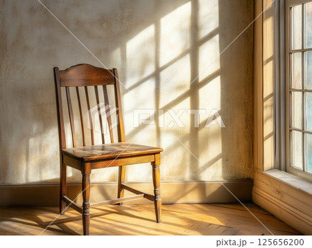 Wooden Chair Sunlight Room Corner Wall 125656200