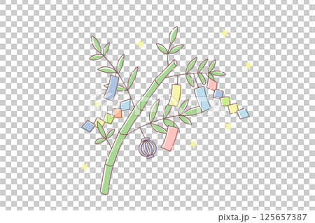 短冊や飾りがついた七夕の笹のベクターイラスト 125657387