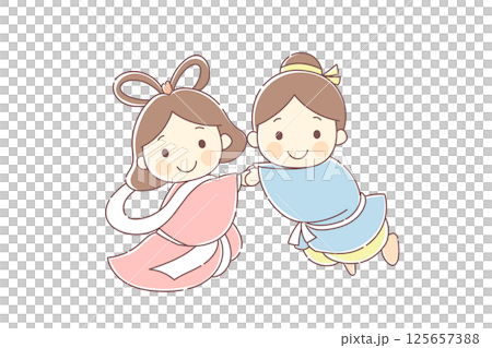 織姬和彥星手牽手的可愛向量插圖 125657388