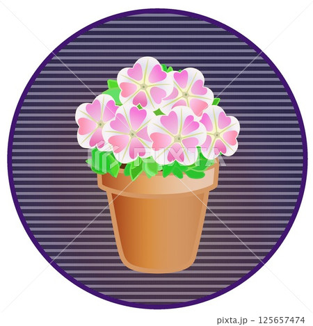 円形背景のついたペチュニアのイラスト 125657474