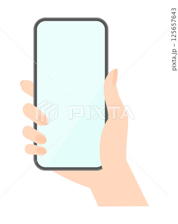 スマートフォンを持っている女性の手元のイラスト - 見る、写真を撮るなどスマホを使っている人物の素材 125657643