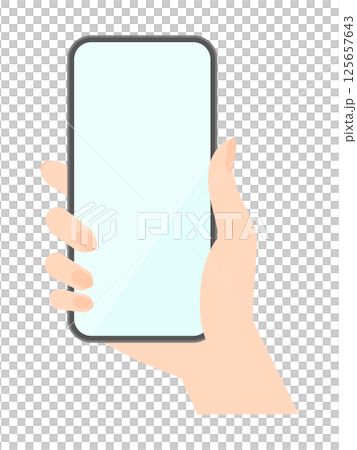 スマートフォンを持っている女性の手元のイラスト - 見る、写真を撮るなどスマホを使っている人物の素材 125657643