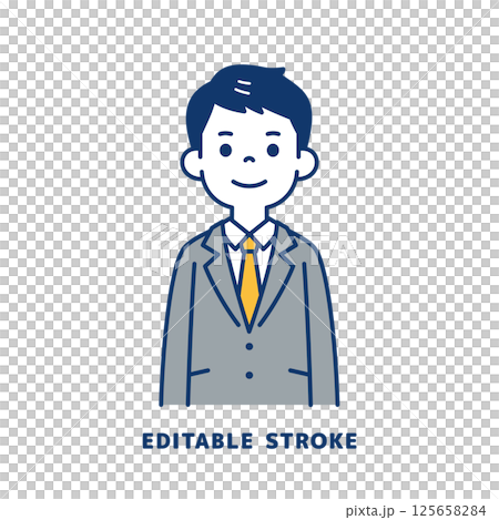 向量圖的一位身著西裝的微笑年輕男子_線條寬度可編輯 125658284