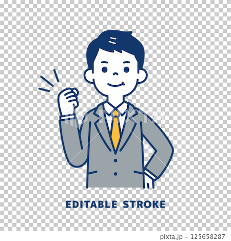 Vector illustration of a motivated young man in a suit_Line width editable 125658287