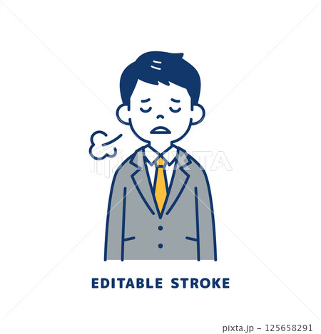 肩を落としてため息をつく、スーツを着た若い男性のベクターイラスト素材＿線幅の編集可能 125658291