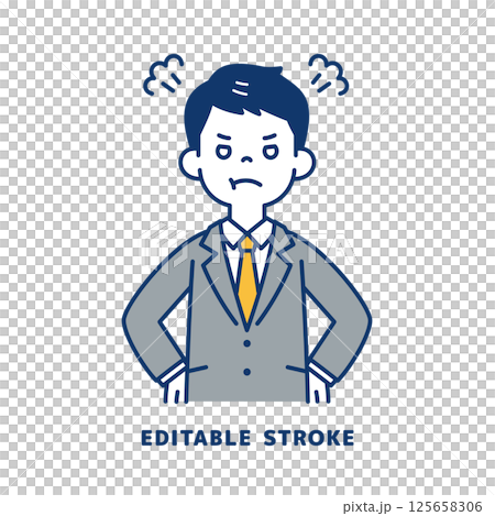 ぷんぷん怒る、スーツを着た若い男性のベクターイラスト素材_線幅の編集可能 ぷんぷん怒る、スーツを着た若い男性のベクターイラスト素材_線幅の編集可能 125658306