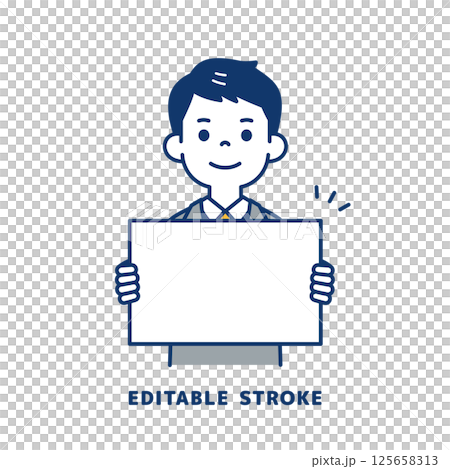 向量圖：一位身穿西裝、手拿白色人字拖的年輕男子_線條寬度可編輯 125658313