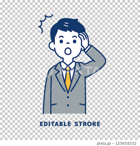 うっかりしていた、スーツを着た若い男性のベクターイラスト素材＿線幅の編集可能 125658332