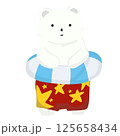Playful polar bear in colorful swimwear at a pool cartoon illustration summer vibes whimsical art 125658434