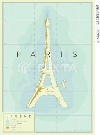 Paris geographical map with eiffel tower poster Paris geographical map with eiffel tower poster 125659464