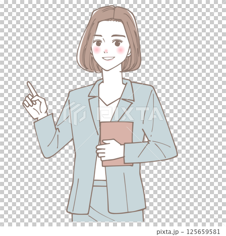 A young female office worker explaining something with her index finger up 125659581