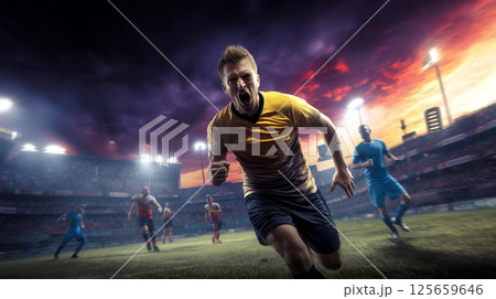 ゴールパフォーマンスをするサッカー選手 125659646