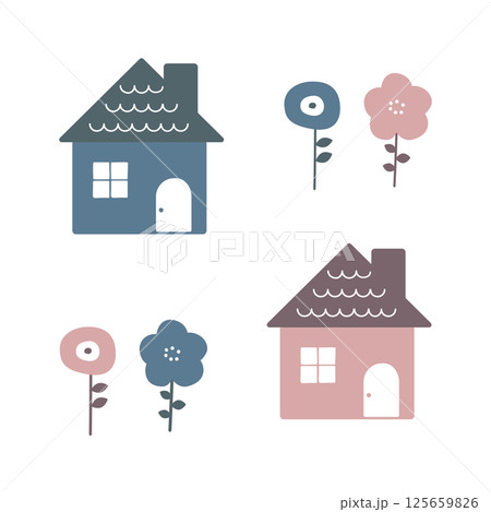 北欧風のおうちと花のイラスト 北欧風のおうちと花のイラスト 125659826