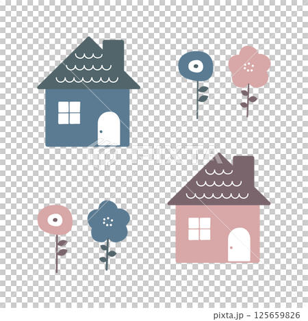 斯堪的納維亞風格的房子和花卉插圖 125659826