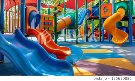 A vibrant children's playground with engaging, imaginative equipment for endless fun and adventure. 125659886