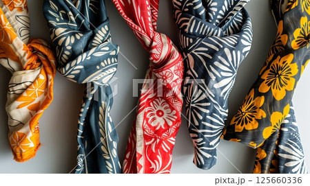 Handmade block-printed accessories add a unique, stylish touch, blending traditional and modern fashion. 125660336