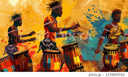 The vibrant African music scene enchants with joyous performers, traditional instruments, and rich rhythms. The vibrant African music scene enchants with joyous performers, traditional instruments, and rich rhythms. 125660502