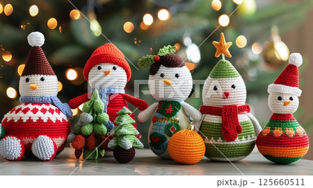 Create charming Amigurumi holiday decorations with festive themes and vibrant colors to add whimsy and cheer. Create charming Amigurumi holiday decorations with festive themes and vibrant colors to add whimsy and cheer. 125660511