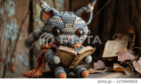 Amigurumi book characters come alive with vibrant crochet creations, blending storytelling and artistry. 125660668