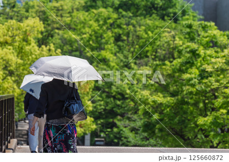 日傘を刺して歩く女性の後ろ姿 日傘を刺して歩く女性の後ろ姿 125660872