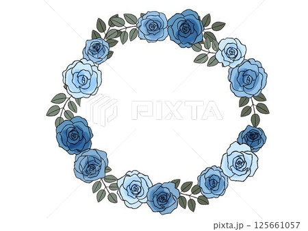 おしゃれな手描きのバラの花のリース　青い薔薇 125661057