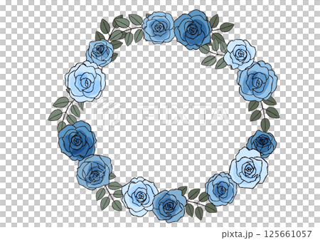 おしゃれな手描きのバラの花のリース　青い薔薇 125661057