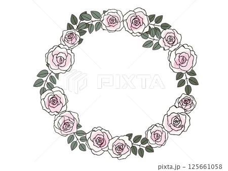 おしゃれな手描きのバラの花のリース　ピエールドロンサール 125661058
