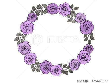 おしゃれな手描きのバラの花のリース　紫のバラのリース 125661062