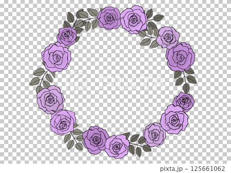 おしゃれな手描きのバラの花のリース　紫のバラのリース 125661062