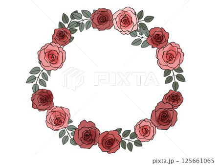 おしゃれな手描きのバラの花のリース　赤い薔薇 125661065