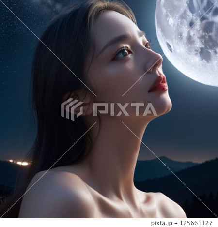 満月と美しい女性 満月と美しい女性 125661127