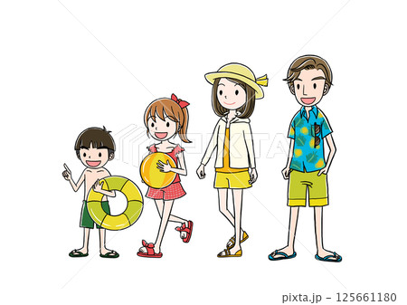 夏に家族で海水浴 125661180