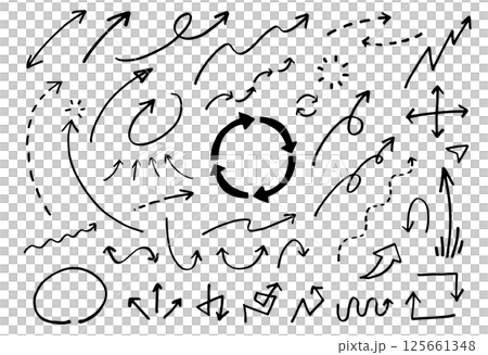 Hand drawn arrows set. Various types of cursors. Vector illustration. 125661348