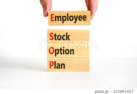 ESOP Employee Stock Option Plan symbol. Concept word ESOP Employee Stock Option Plan on beautiful blocks. Beautiful white background. Business ESOP Employee Stock Option Plan concept. Copy space. ESOP Employee Stock Option Plan symbol. Concept word ESOP Employee Stock Option Plan on beautiful blocks. Beautiful white background. Business ESOP Employee Stock Option Plan concept. Copy space. 125661457