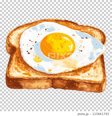 Watercolor illustration of toast with fried egg AI generation 125661785