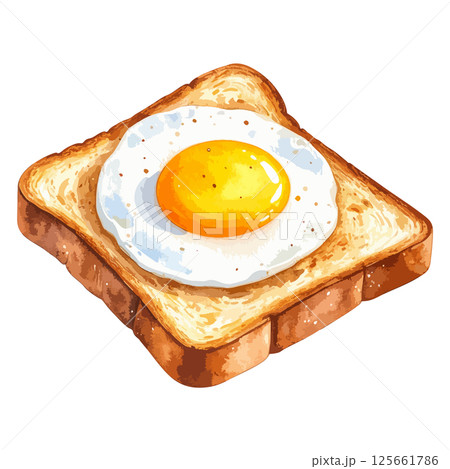 目玉焼きが乗ったトーストの水彩風イラスト　生成AI 125661786
