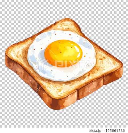 目玉焼きが乗ったトーストの水彩風イラスト　生成AI 125661786