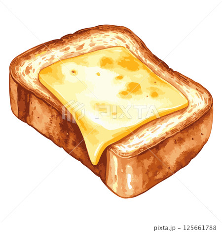 溶けたチーズが乗っているトーストの水彩風イラスト 生成AIのイラスト