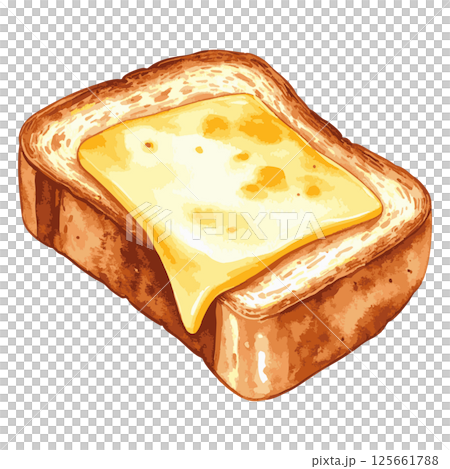 溶けたチーズが乗っているトーストの水彩風イラスト 生成AIのイラスト