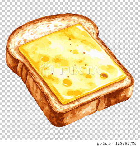 Watercolor illustration of toast with melted cheese AI-generated 125661789