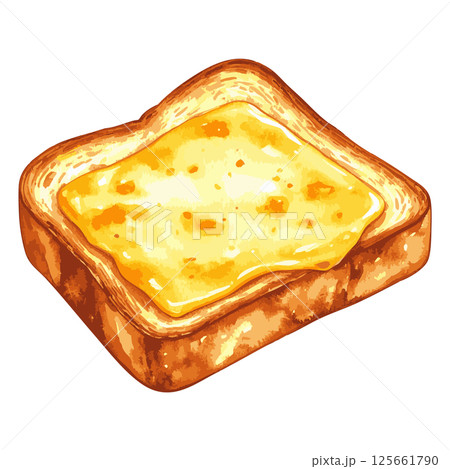 溶けたチーズが乗っているトーストの水彩風イラスト 生成AIのイラスト
