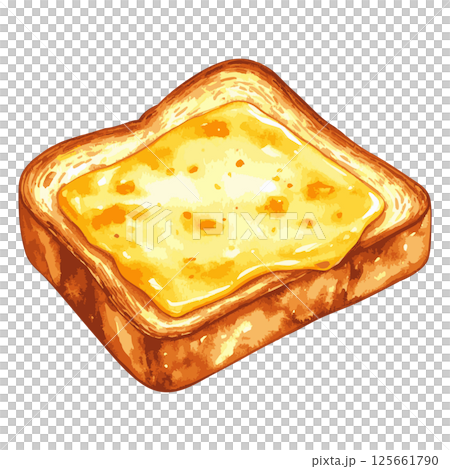 溶けたチーズが乗っているトーストの水彩風イラスト 生成AIのイラスト