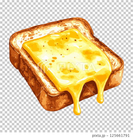 人工智慧生成的塗有融化起司的吐司水彩插圖 125661791