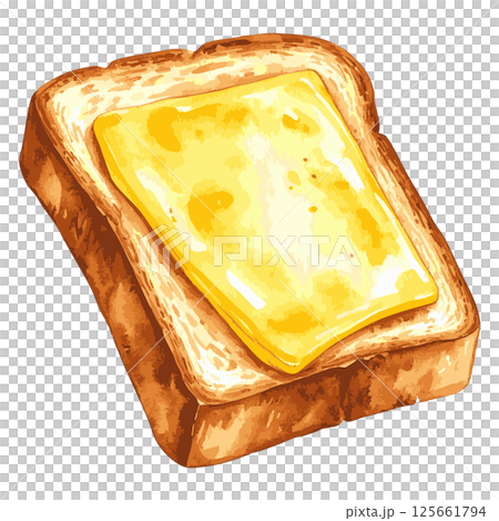 Watercolor illustration of toast with melted cheese AI-generated 125661794